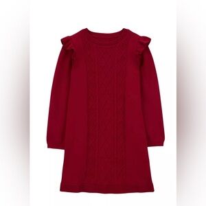 Carter’s Girls Red Knit Sweater Dress with Ruffle Sleeves